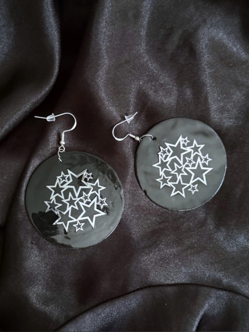 Black Shell Star Earrings, Chaos Witch Celestial Dangles 925 Hooks‎